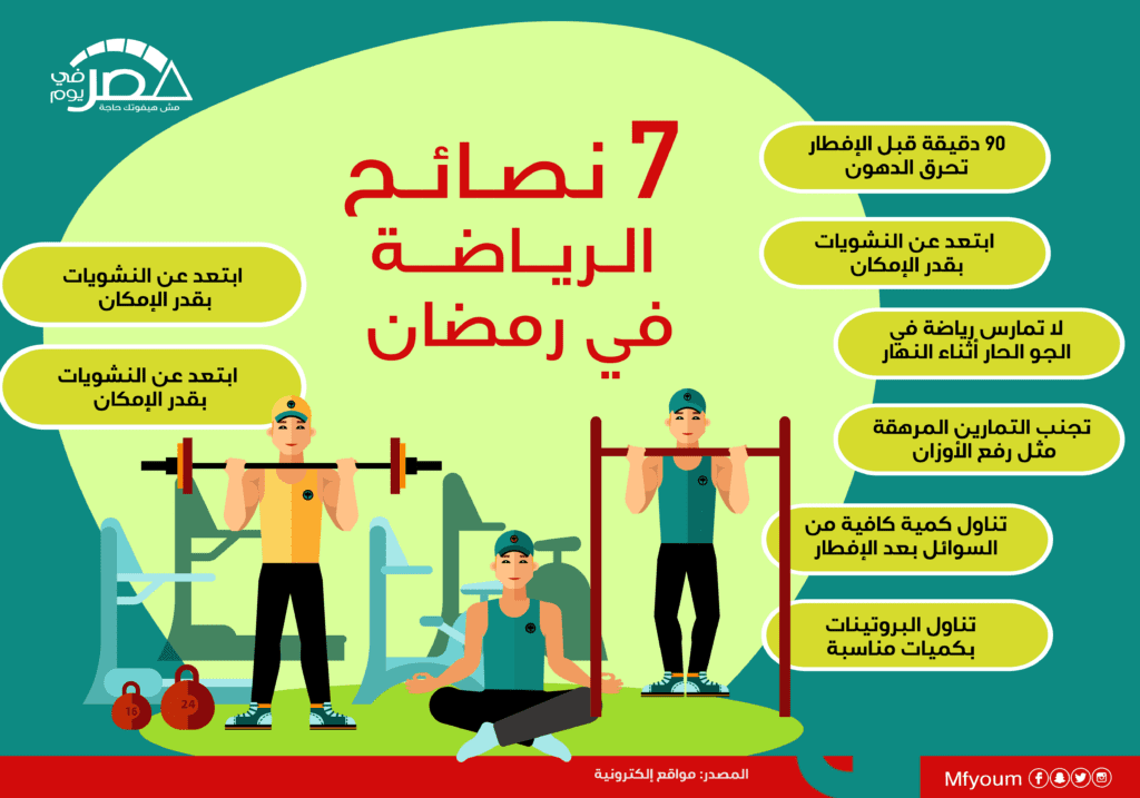 الرياضة في رمضان.. 7 نصائح (إنفوجراف) الرياضة في رمضان.. 7 نصائح (إنفوجراف)