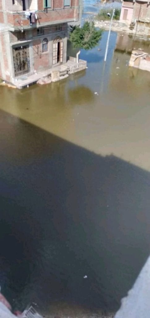 غرق منطقة في دمياط بسبب ارتفاع منسوب مياه بحيرة المنزلة (صور)